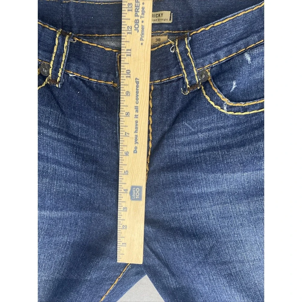 True Religion USA Men's Blue Denim Jeans Relaxed Straight 38x32 Thick Stitch